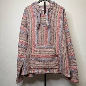 Artesanias Baja Multicolored Striped Pullover With Hood Made in Mexico Size XXL